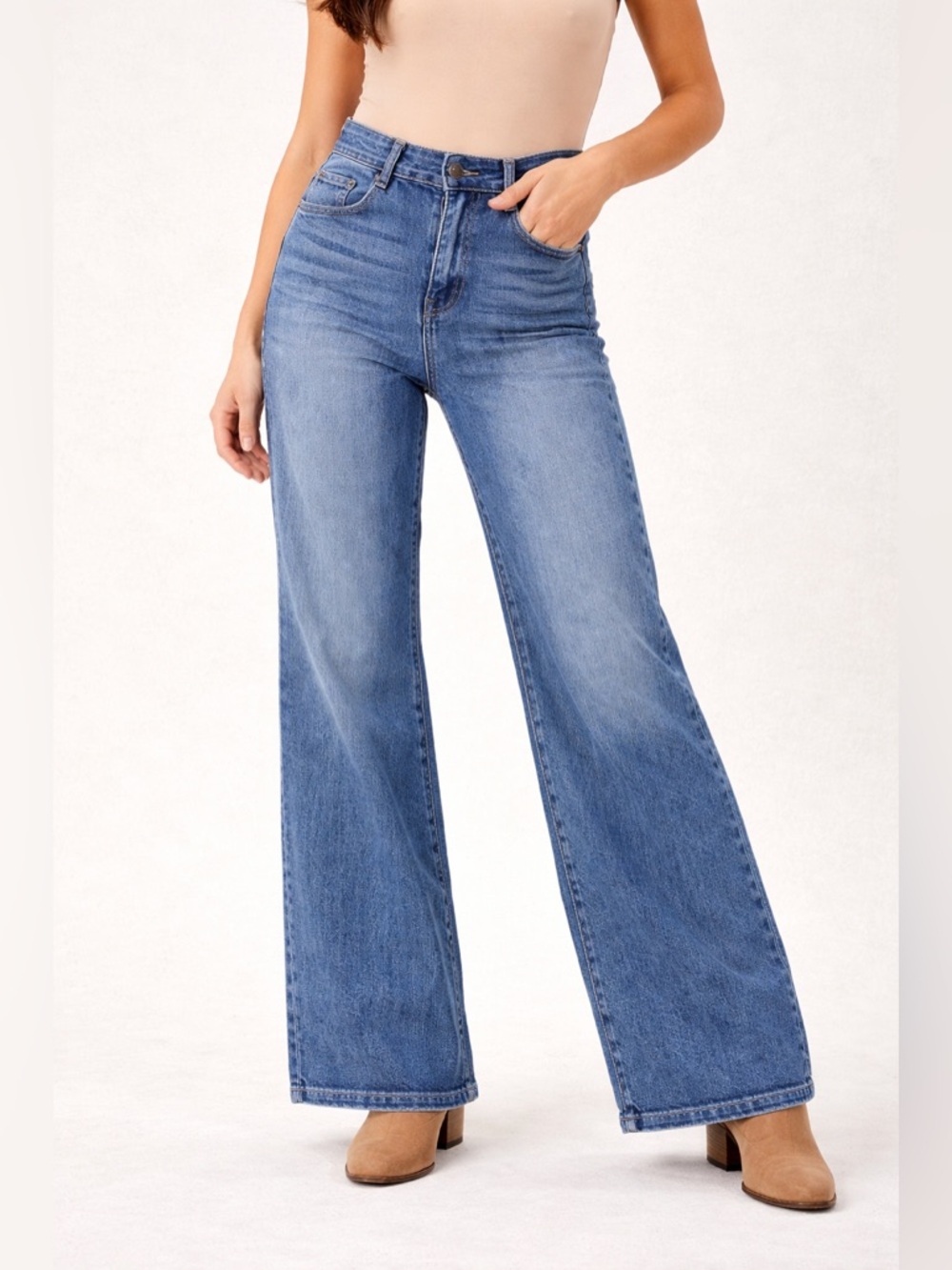 Judy Blue Retro Wide Leg Jeans 9/29 High Rise Stretch Medium Wash Trendy